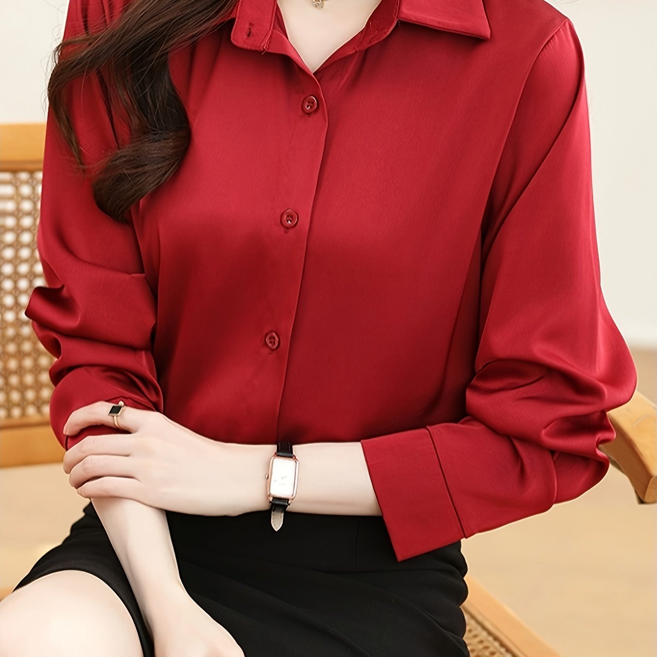 Luxury Feel Wrinkle-Resistant Satin Shirt for Women