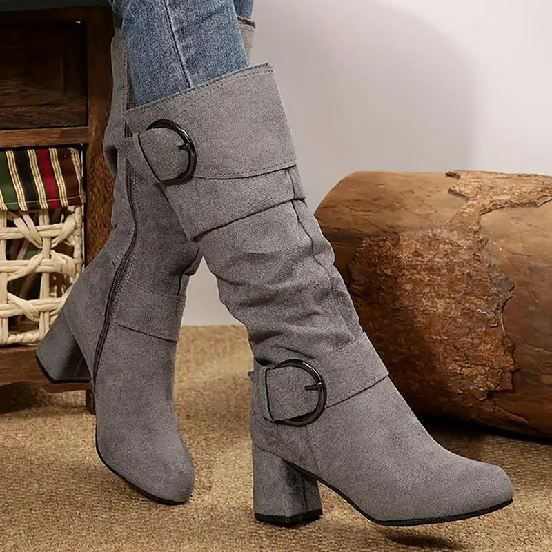 Women's Knee-High Boots - Mid Heel Platform with Zipper Closure
