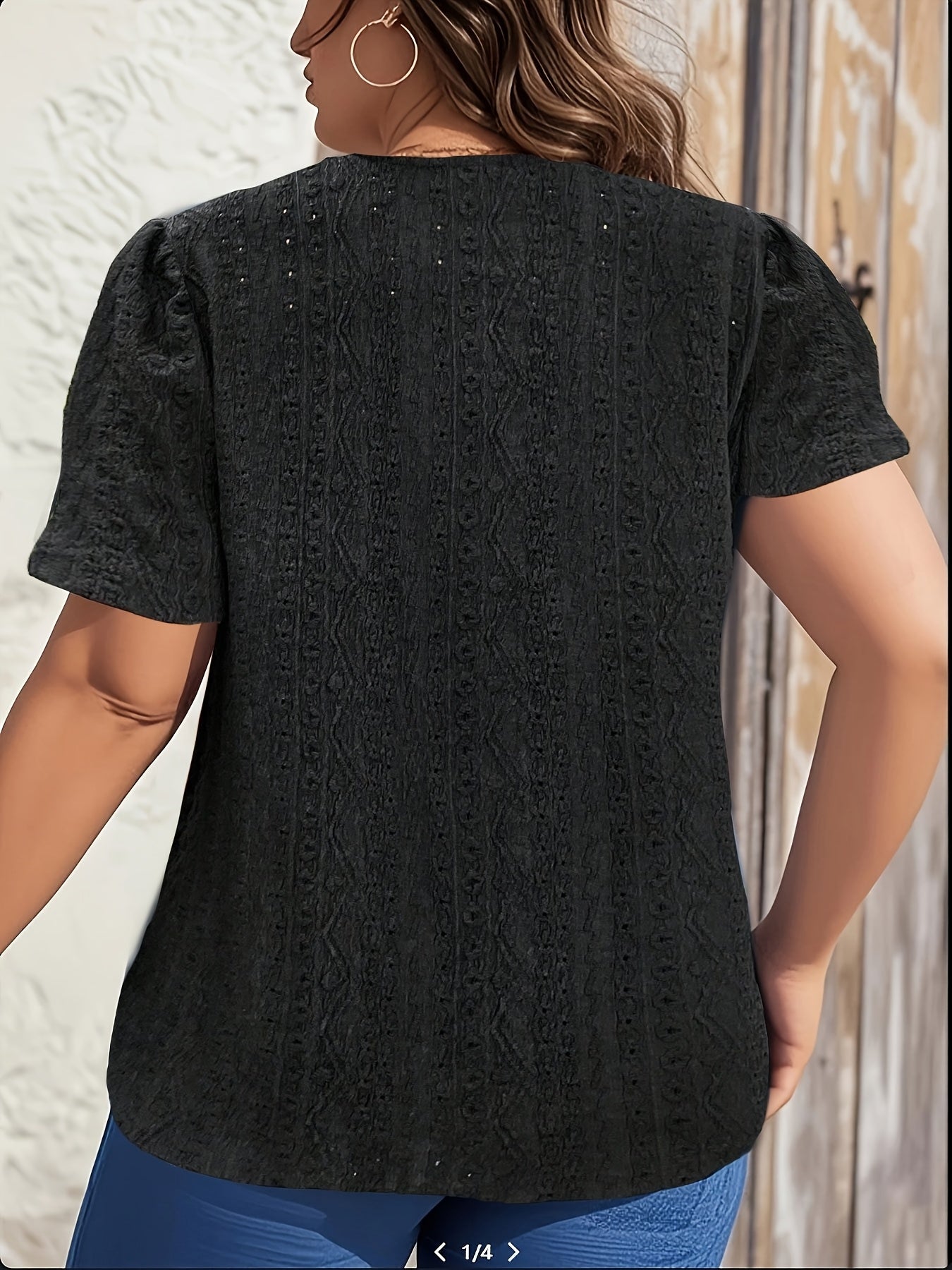 French-Inspired Floral Embroidery Lace Trim Short Sleeve Blouse