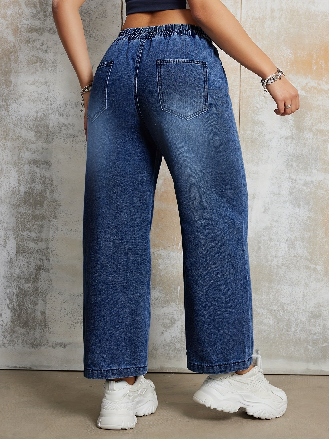 Elastic Waist Loose Fit Denim Pants