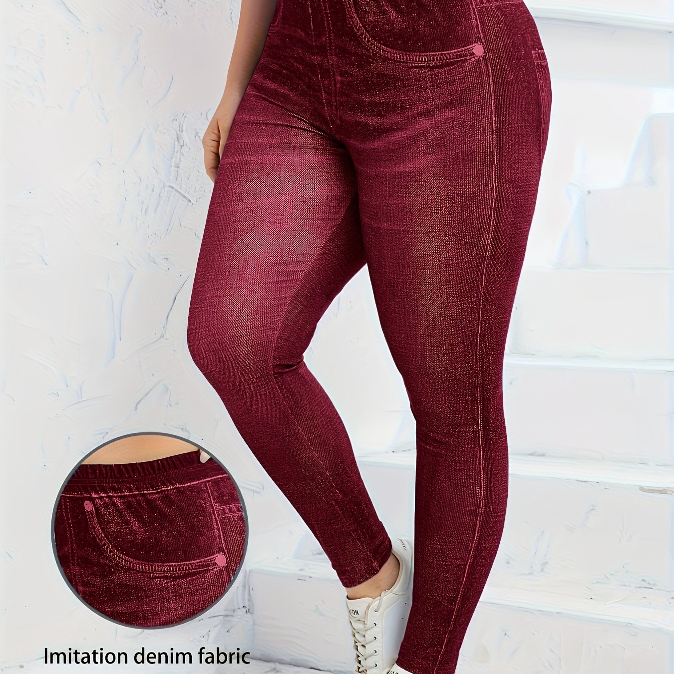 Plus Size Faux Denim Leggings - Ultra-Comfy High Waist Stretchy Design