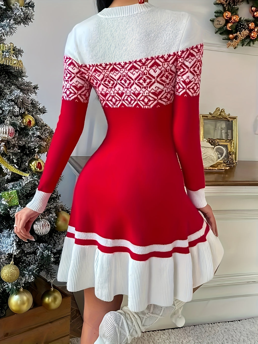 Women's Elegant Sweater Dress - Long Sleeve Winter Party  Christmas Day