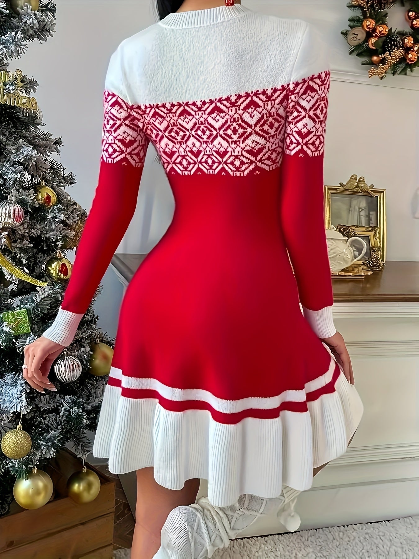Women's Elegant Sweater Dress - Long Sleeve Winter Party  Christmas Day