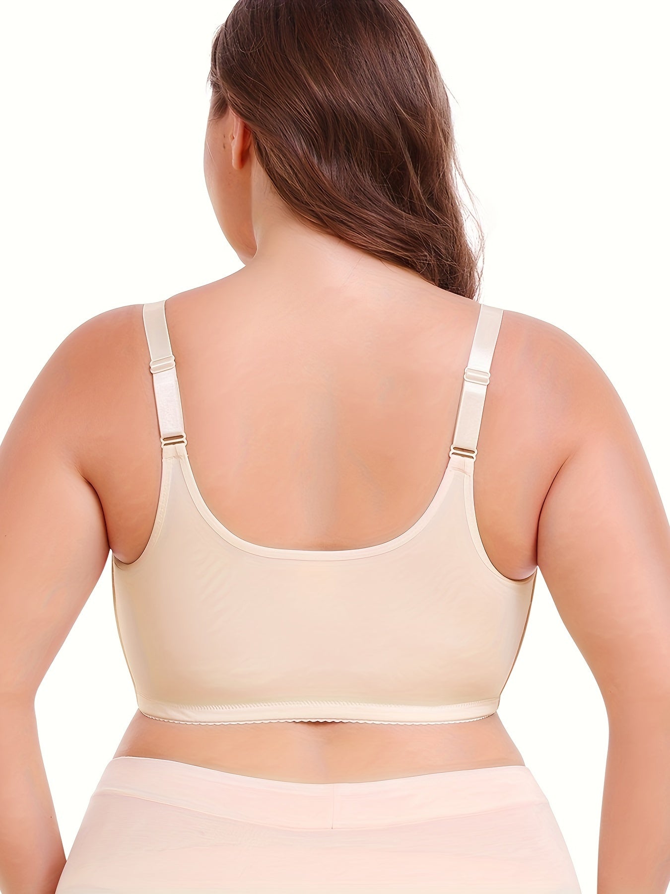 Plus Size Women's Front-Opening Sports Bra, V-Neck, Stretchy Polyester, Solid Color with Lace Detail, No Padding, Low Support, Knit Fabric, for