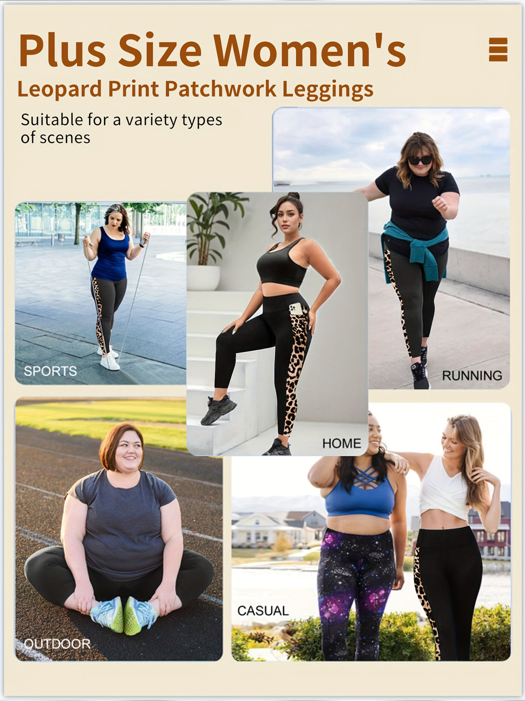 Plus Size High-Waisted Stretchy 9/10 Length Leggings with Side Leopard Print
