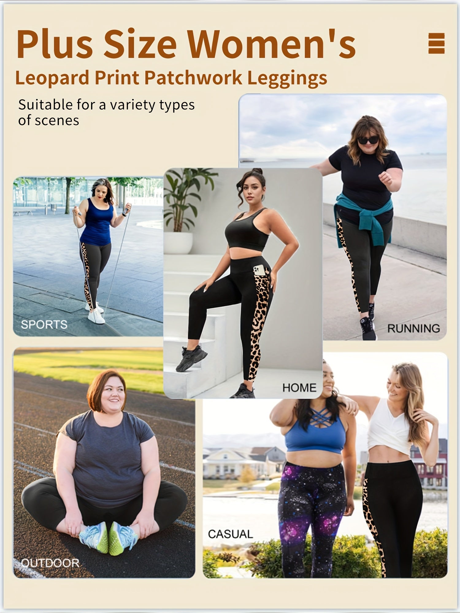 Plus Size High-Waisted Stretchy 9/10 Length Leggings with Side Leopard Print