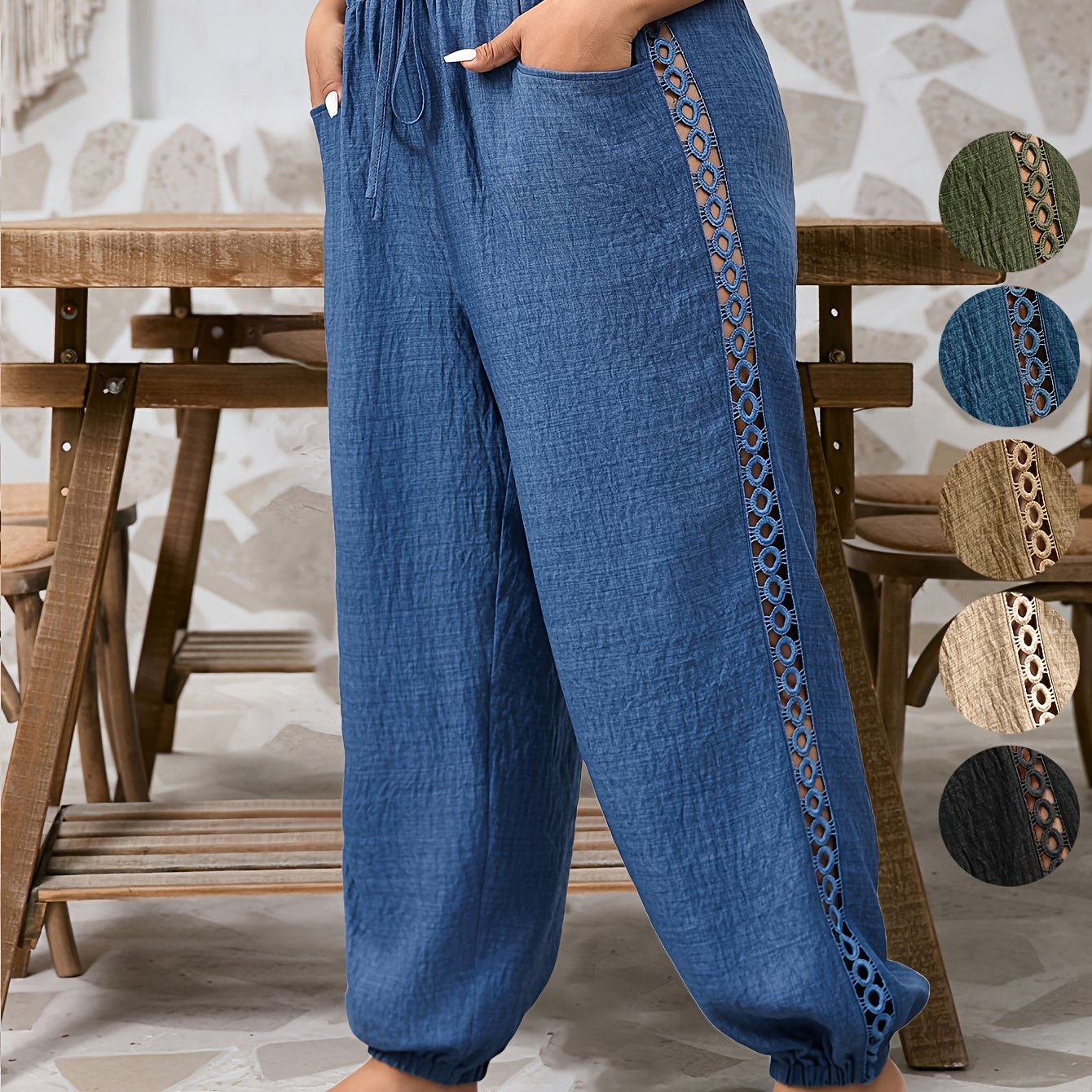 Women's Plus Size Casual Tapered Pants with Ruffle Detail