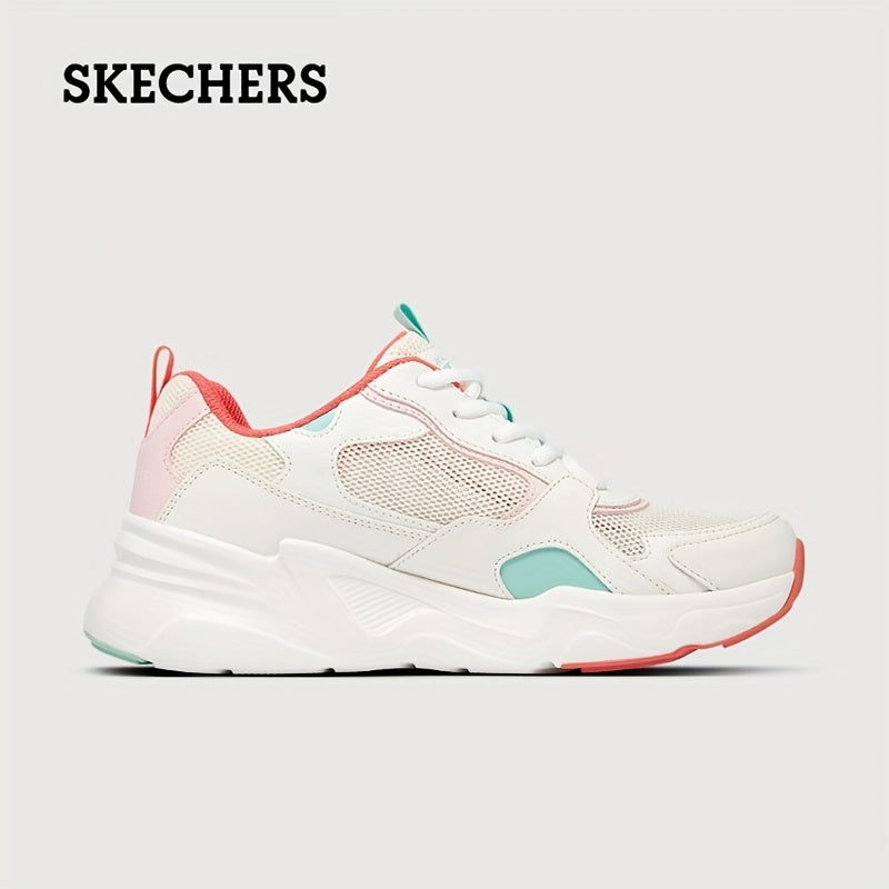 Skechers Women's Breathable Mesh Casual Sneakers - White Low-Top Lace-Up Shoes with Colorful Accents, Comfortable Fabric