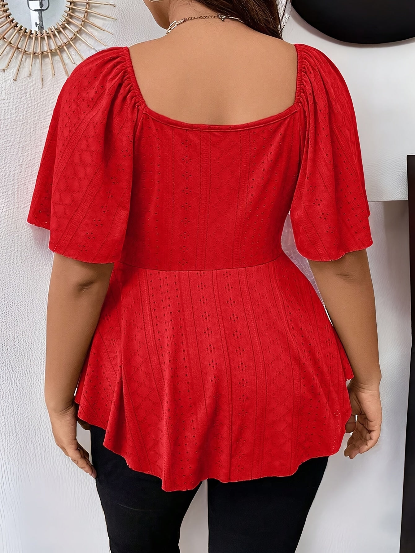 Stylish Plus Size Solid Eyelet Cutout Twist T-shirt