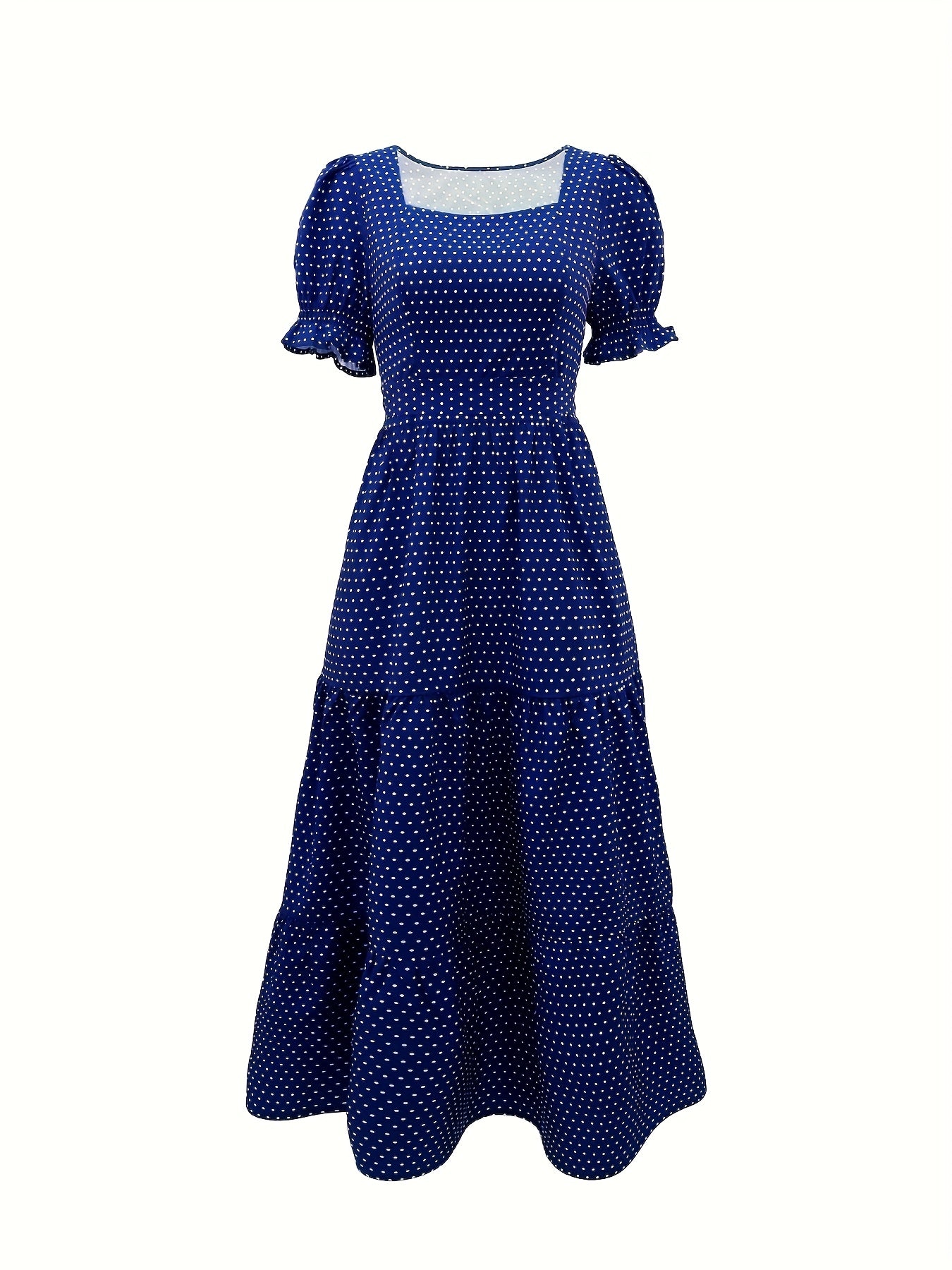 Women's Puff Sleeve A-Line Dress with Adjustable Waist Belt - Square Neck Casual Vacation Dress for Spring/Summer