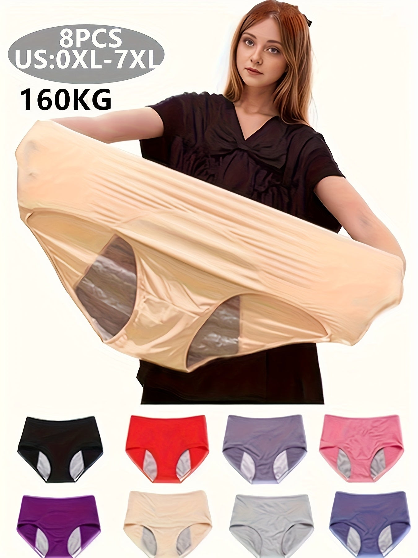8pcs Women's Plus Size Menstrual Pants Underwear