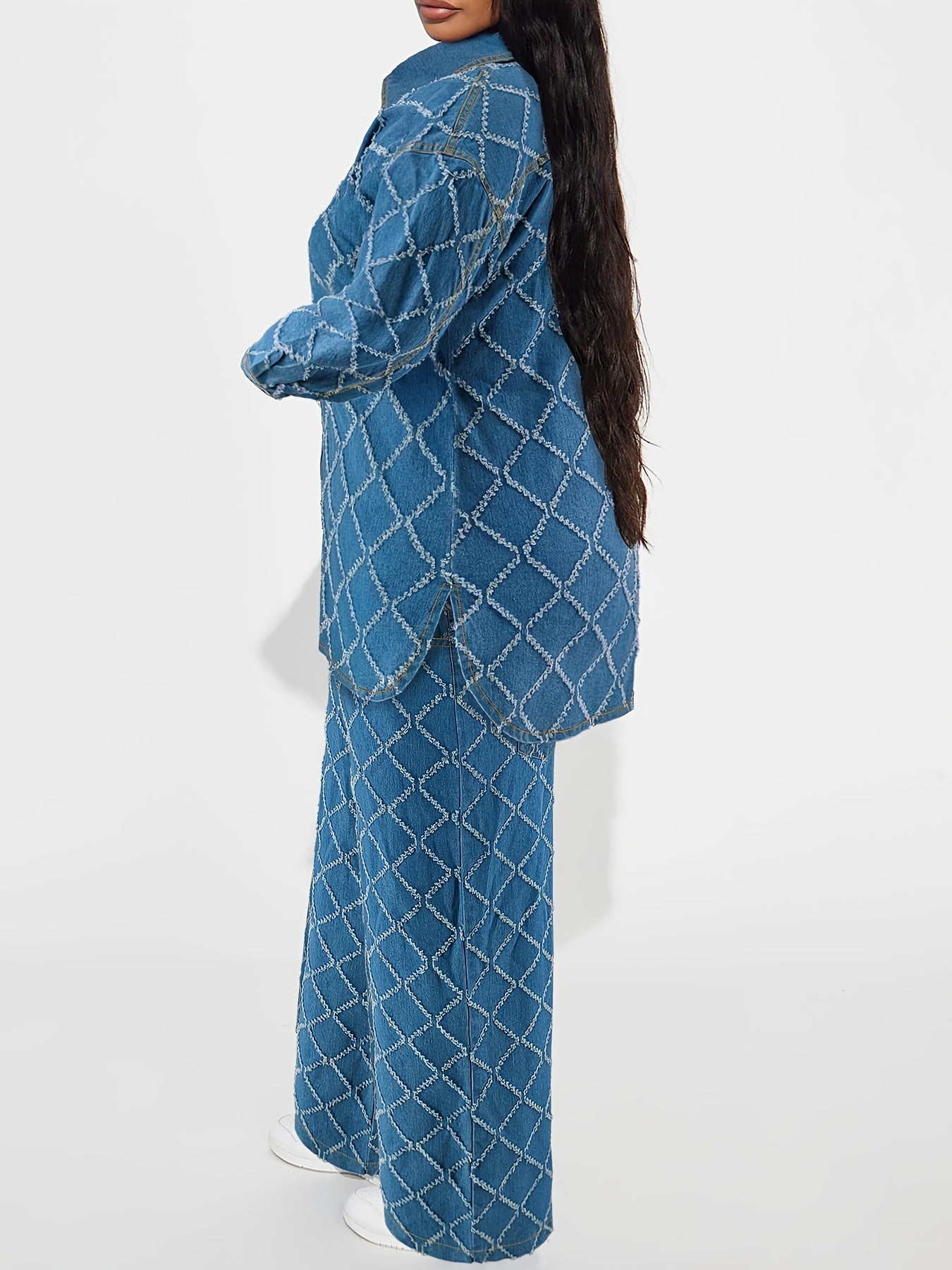 218571# Cross-Border Women's Plaid Craft Denim Two-Piece Set