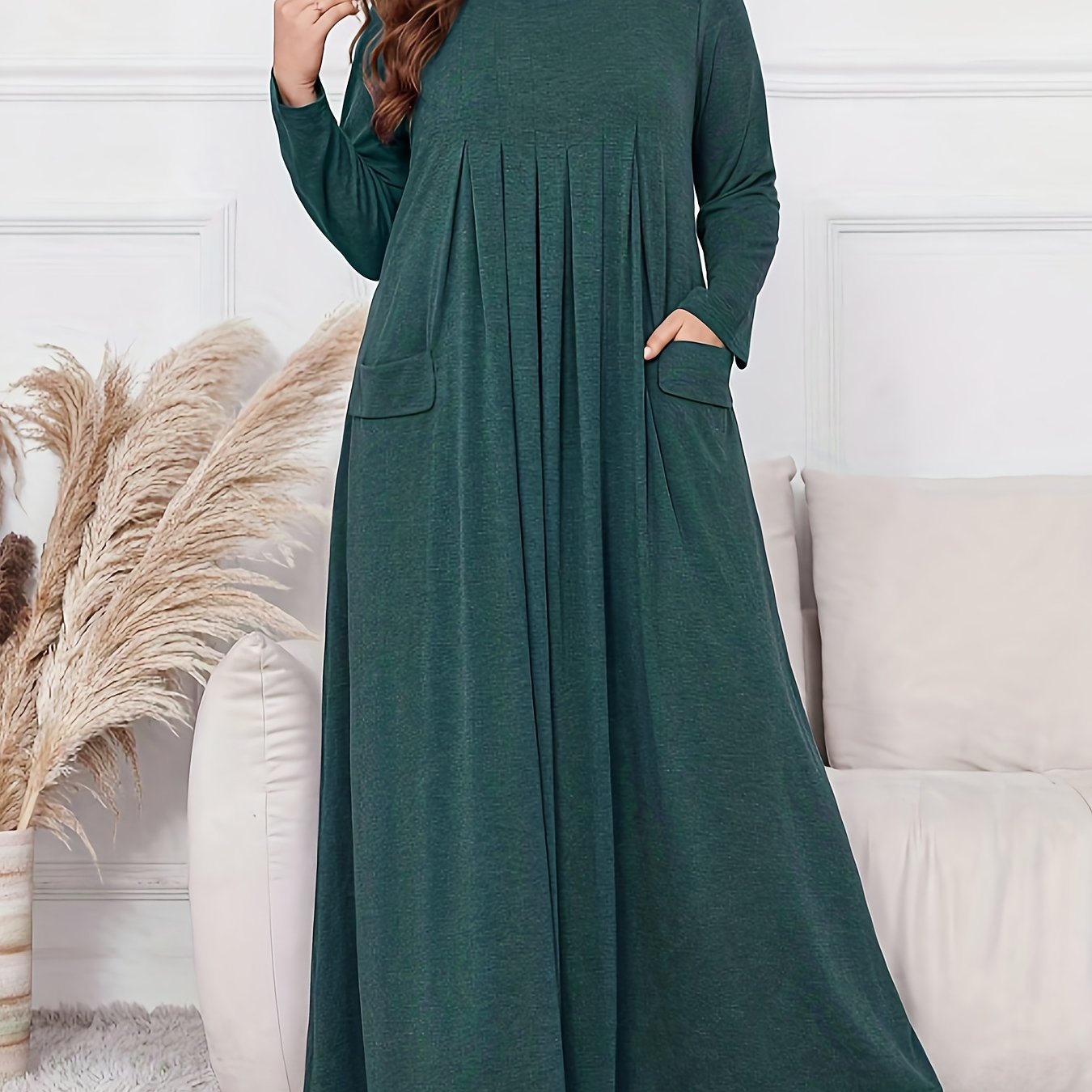 Elegant Plus Size Women's Long Sleeve Maxi Dress - Loose Fit