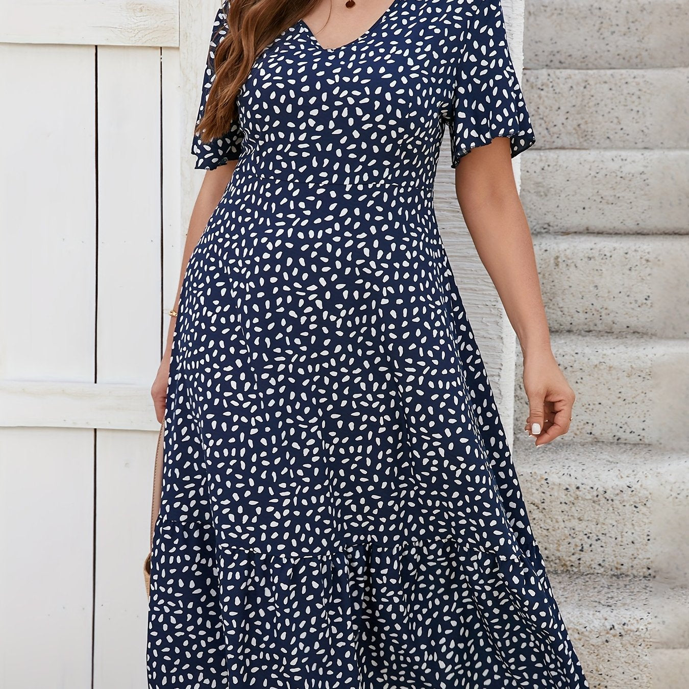 Maxi Dress with Ruffled Sleeves and Flowy Skirt