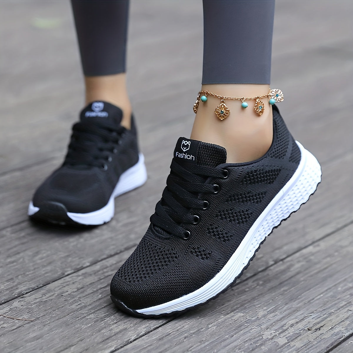 Women's Breathable Mesh Sneakers - Black & Pink Color-Block Design, Comfortable EVA Sole, Lace-Up Low-Top Casual Shoes for All-Season