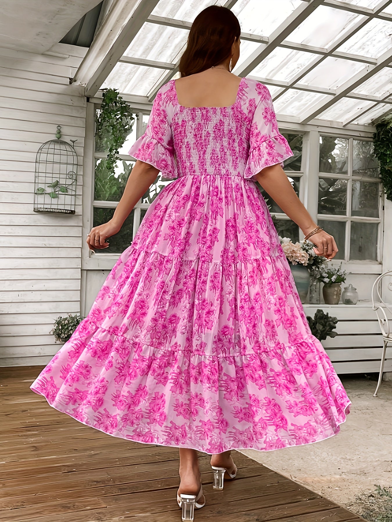 Plus Size Floral Print Chiffon Dress - Loose Fit