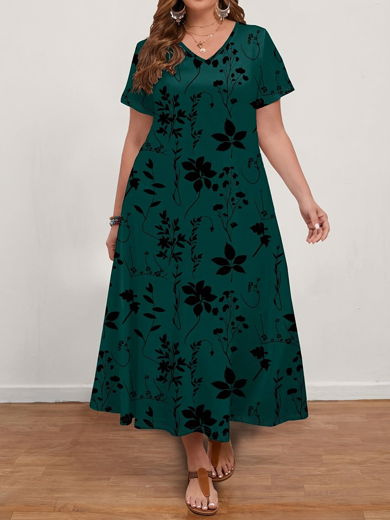 Women's Casual Vintage Floral Print V-Neck Short Sleeve Dress