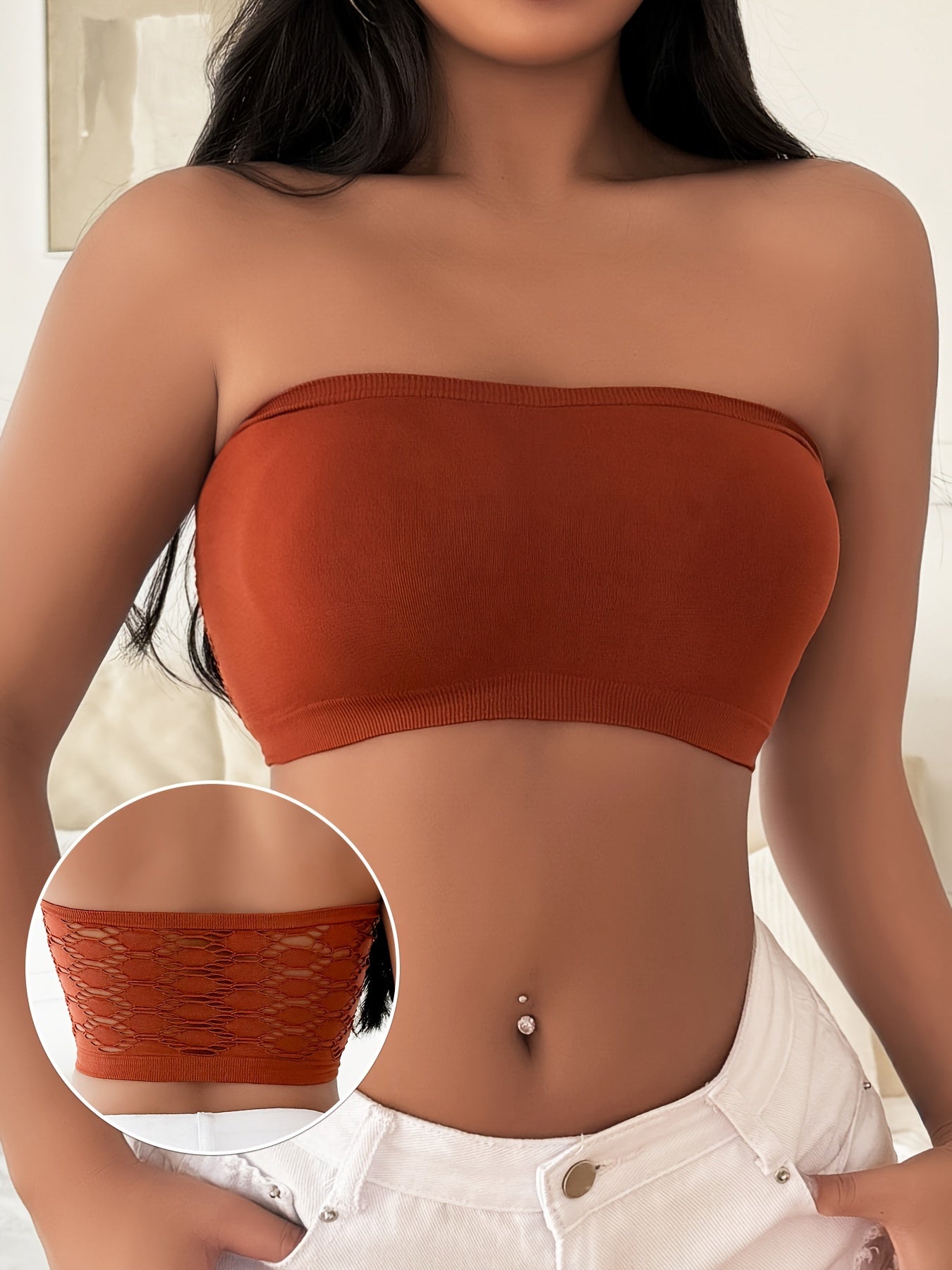 Hollow Mesh Tube Bra, Sexy & Breathable Wireless Bandeau Bra, Women's Lingerie & Underwear