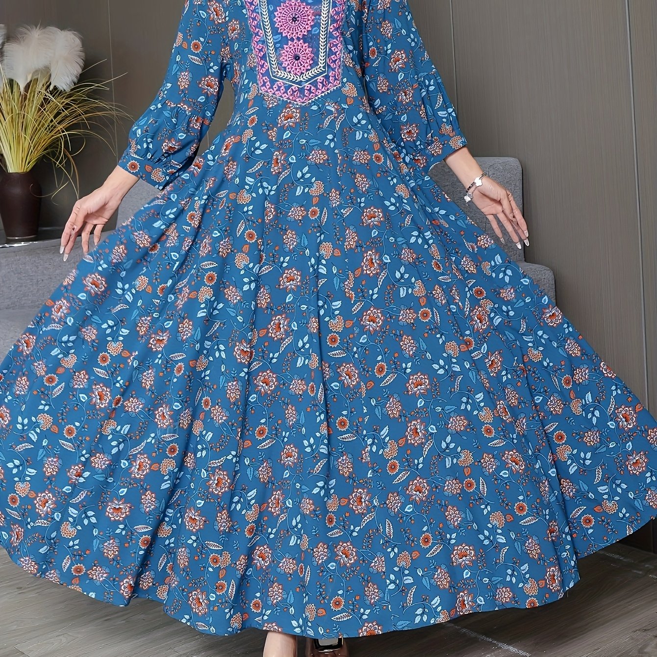 Embroidery Dress Ethnic Style Long Skirt Retro Vintage Casual Maxi Dress