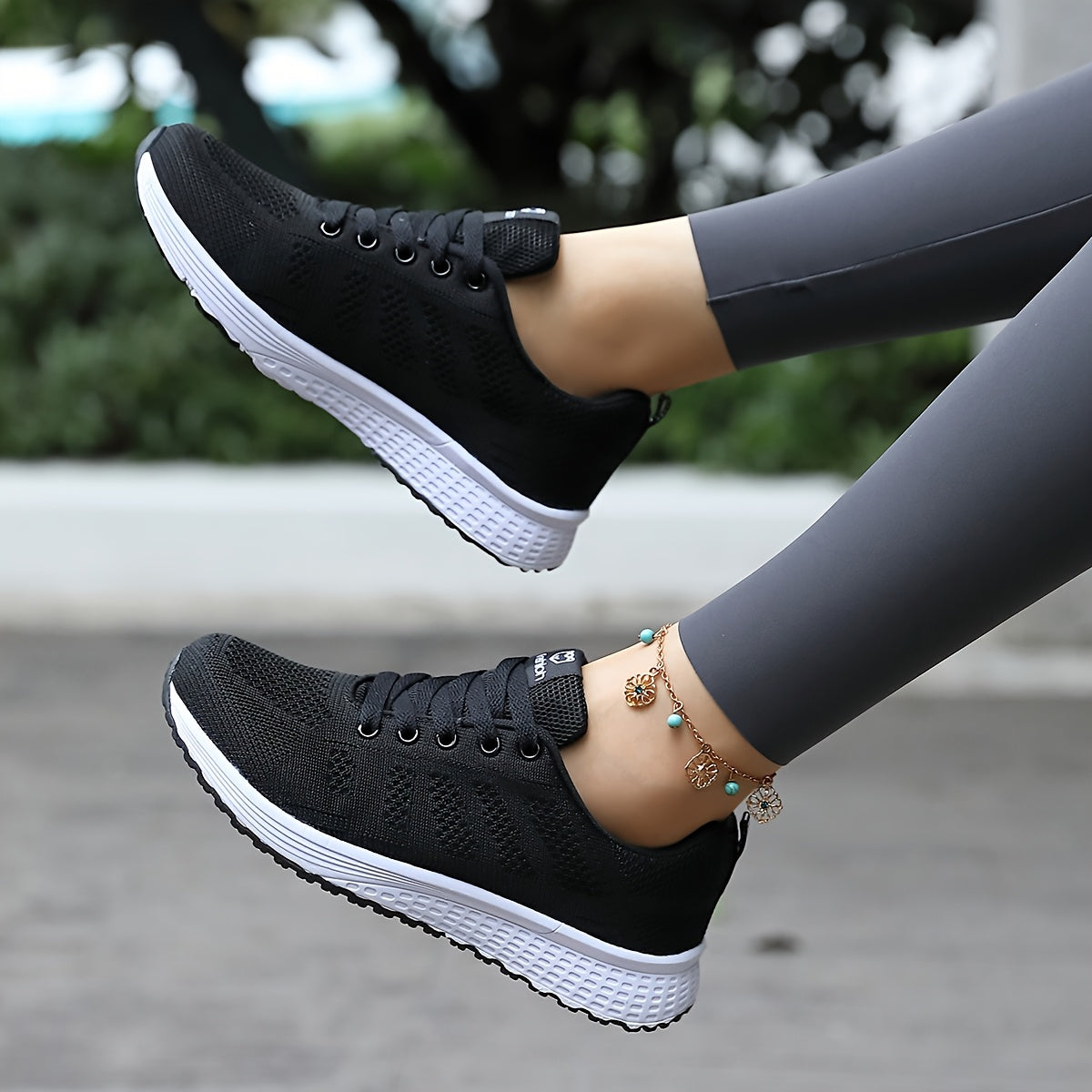 Women's Breathable Mesh Sneakers - Black & Pink Color-Block Design, Comfortable EVA Sole, Lace-Up Low-Top Casual Shoes for All-Season
