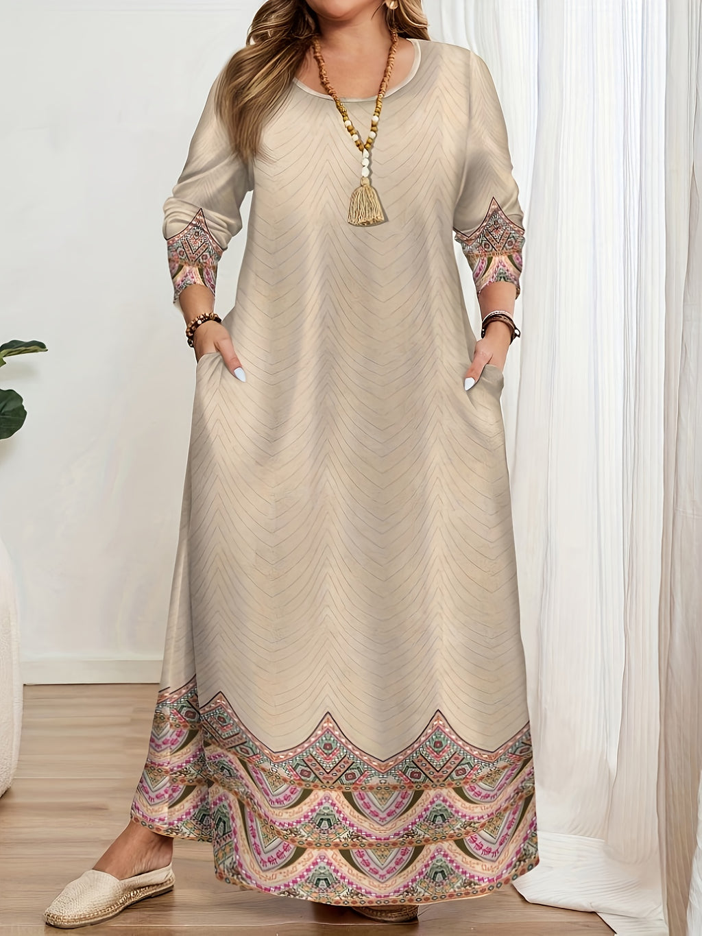 Print Middle Eastern Abaya Dress with Geometric