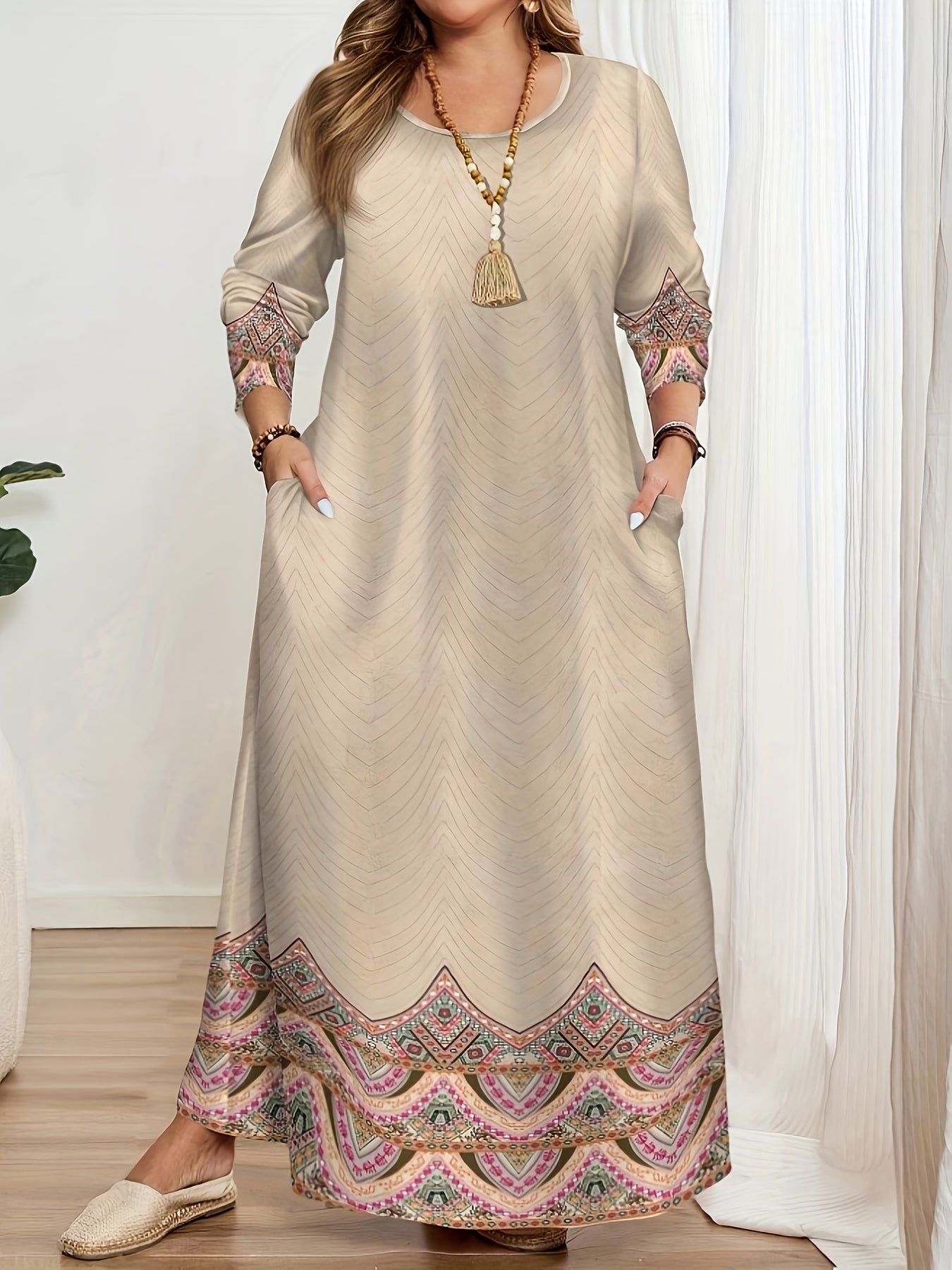 Print Middle Eastern Abaya Dress with Geometric