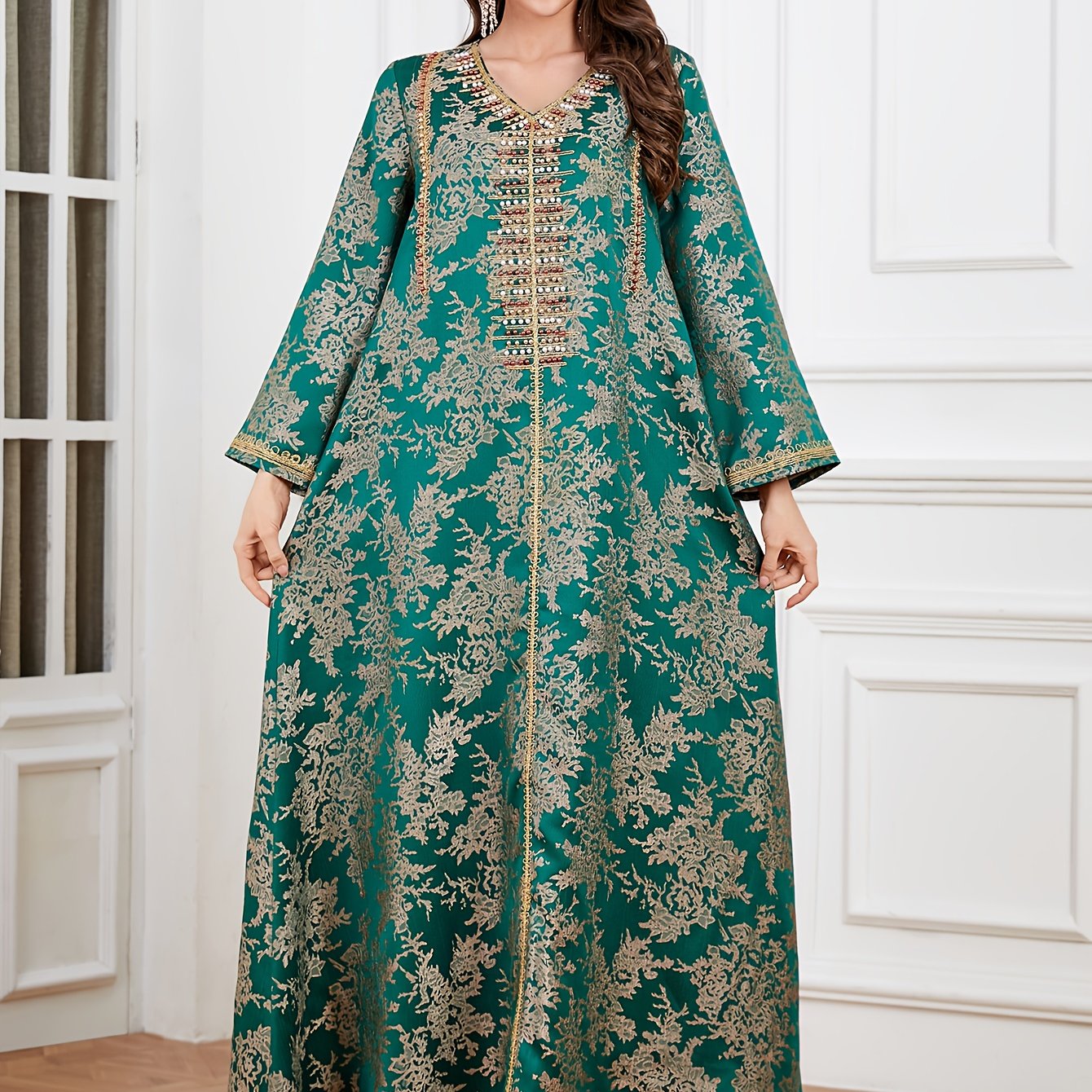 A Gift Suitable for All Four Seasons, Featuring a Dress Available in Four Colors. It Is a Women's Long-Sleeve Multi-Colored Embroidered Dress