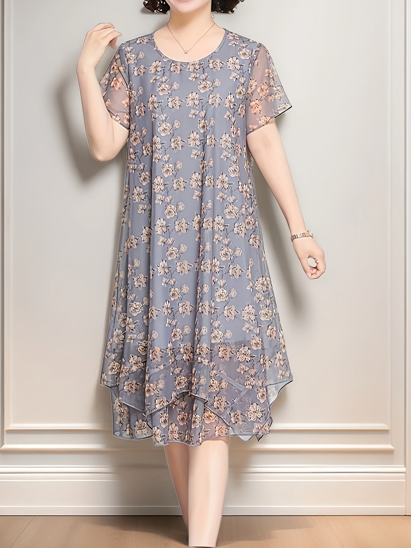 Women's Floral Chiffon Tunic Dress