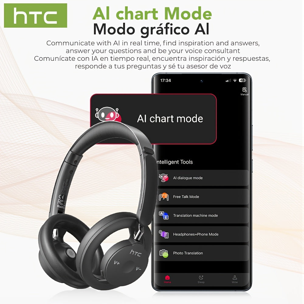 HTC Over-Ear Wireless Headphones with 135-Language Real-Time Translation