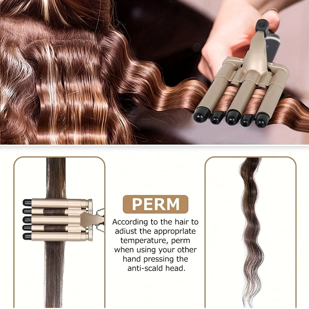 5-Barrel Hair Crimper Iron Wand, 1.52 cm Ceramic Tourmaline Dual Voltage Curling Iron