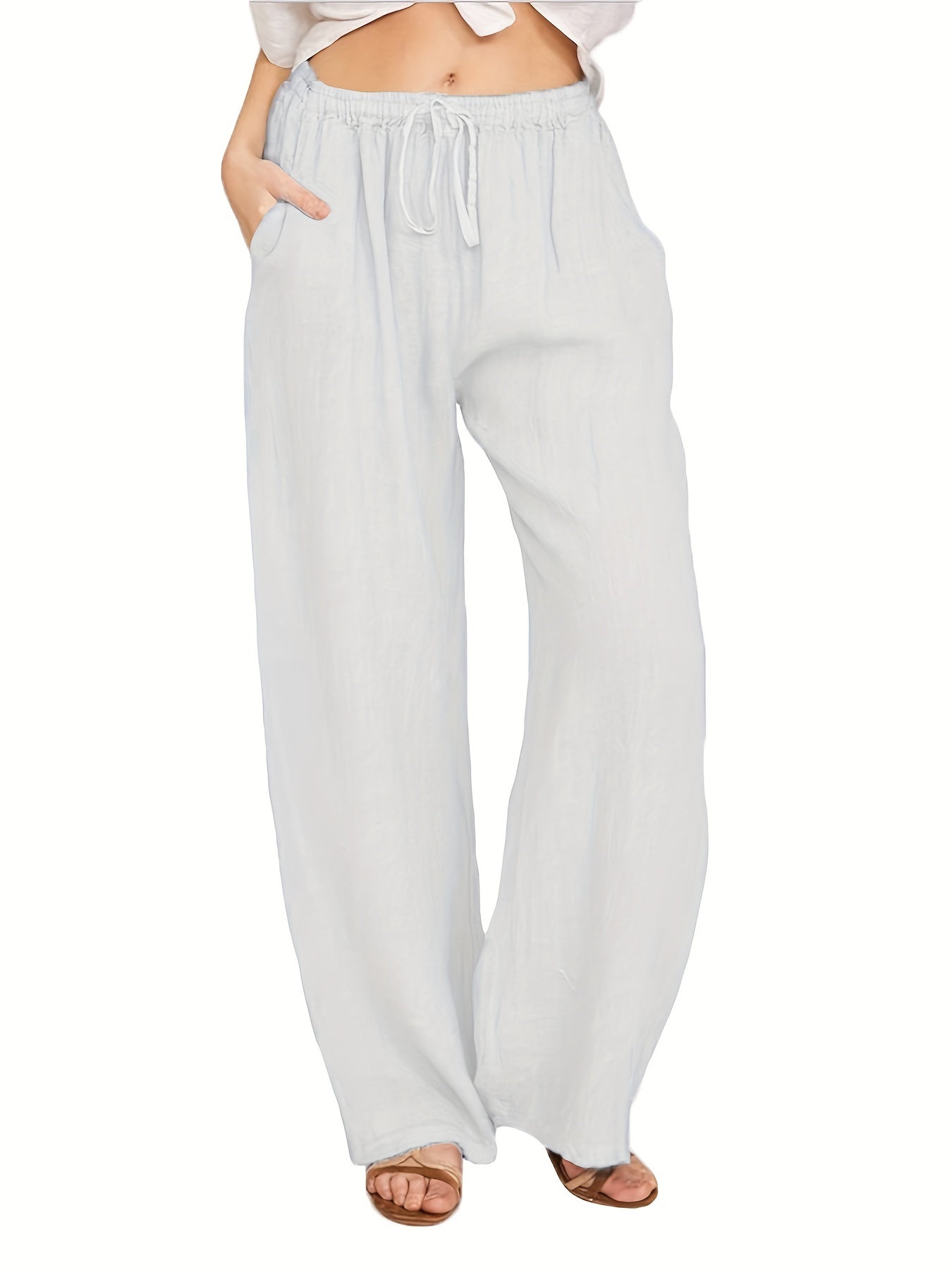 Drawstring Wide Leg Solid Loose Palazzo Pants