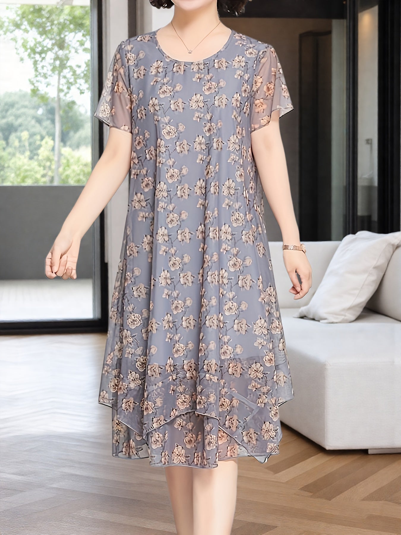 Women's Floral Chiffon Tunic Dress