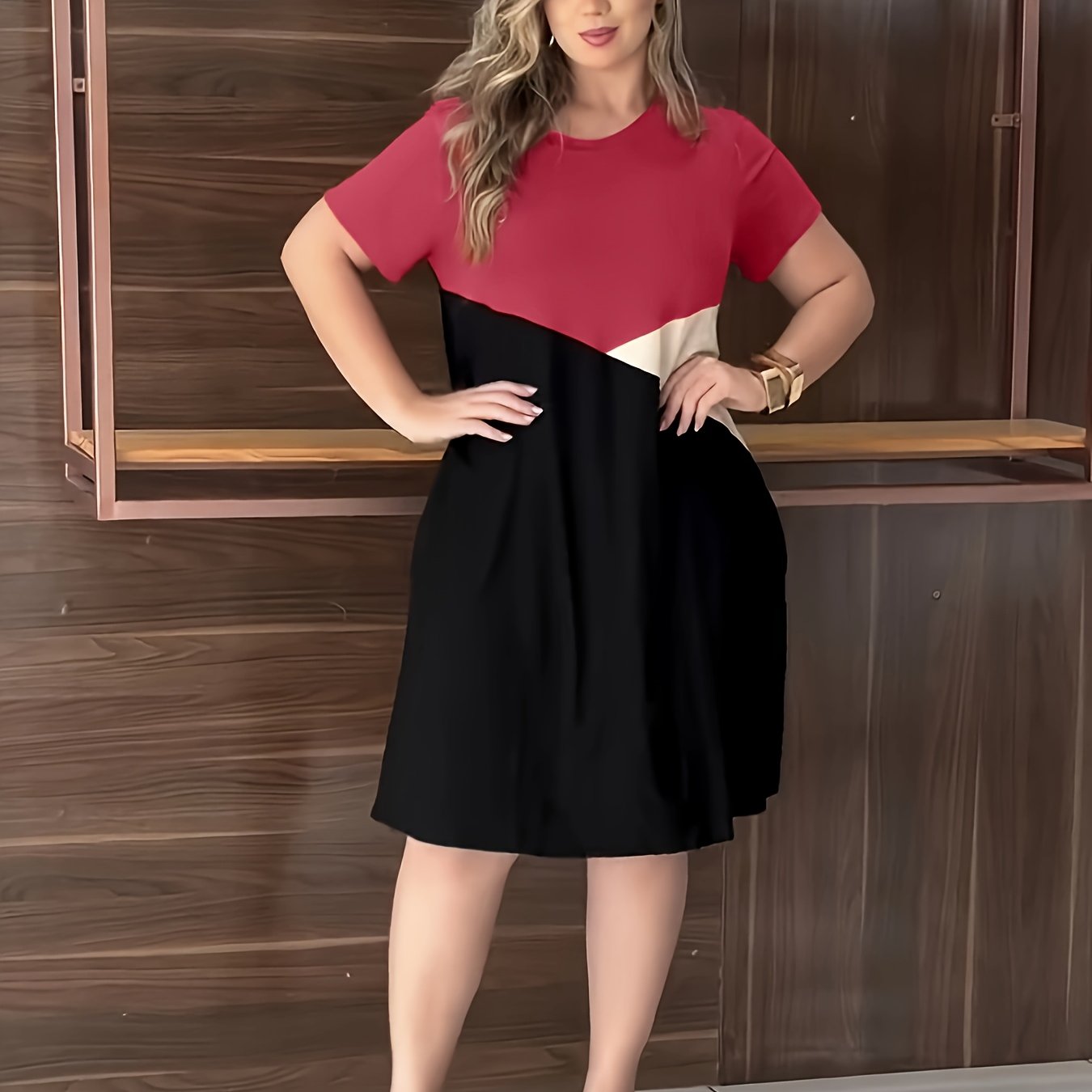 Plus Size Women's Elegant Color-Block Dress