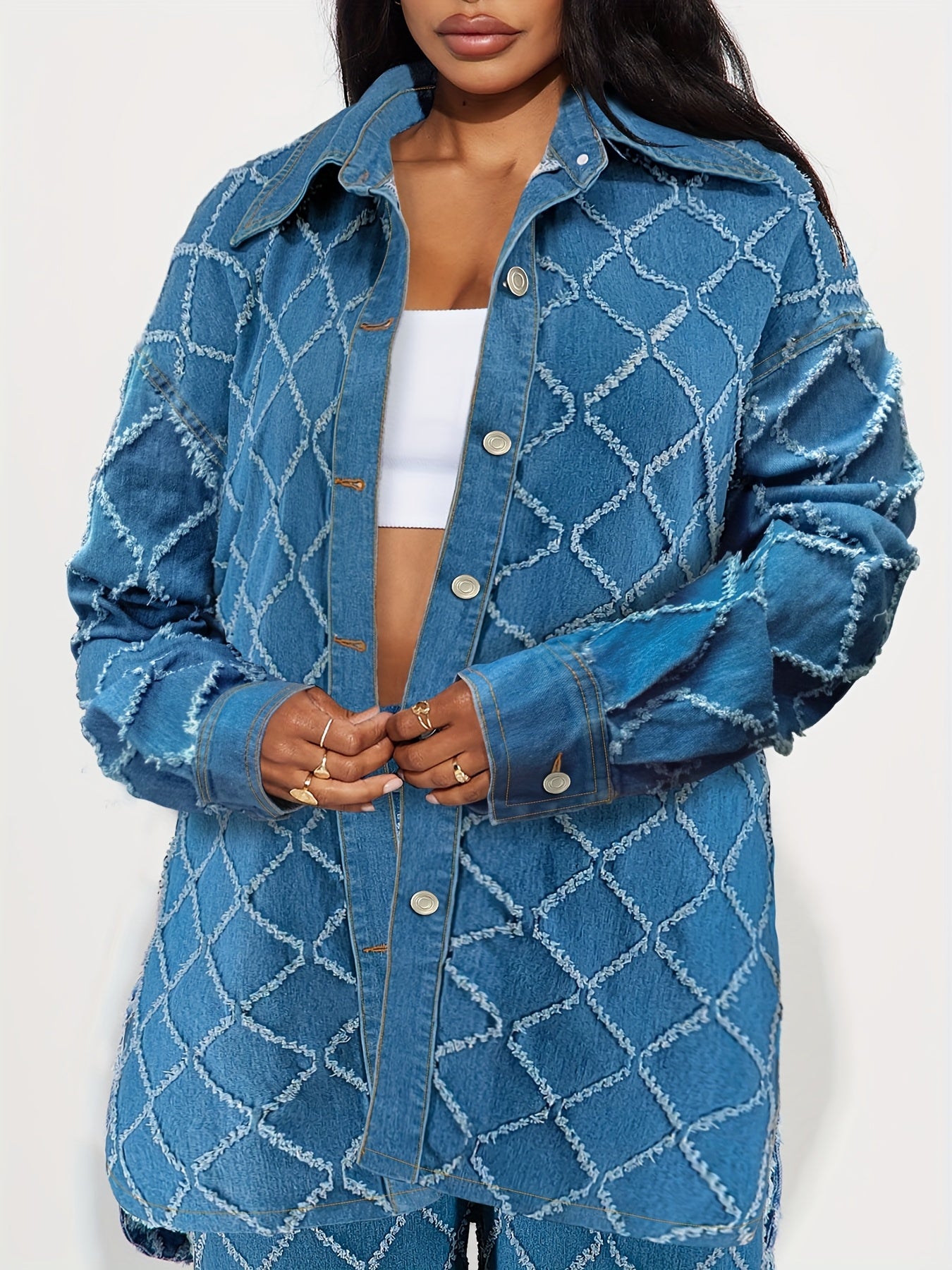 218571# Cross-Border Women's Plaid Craft Denim Two-Piece Set