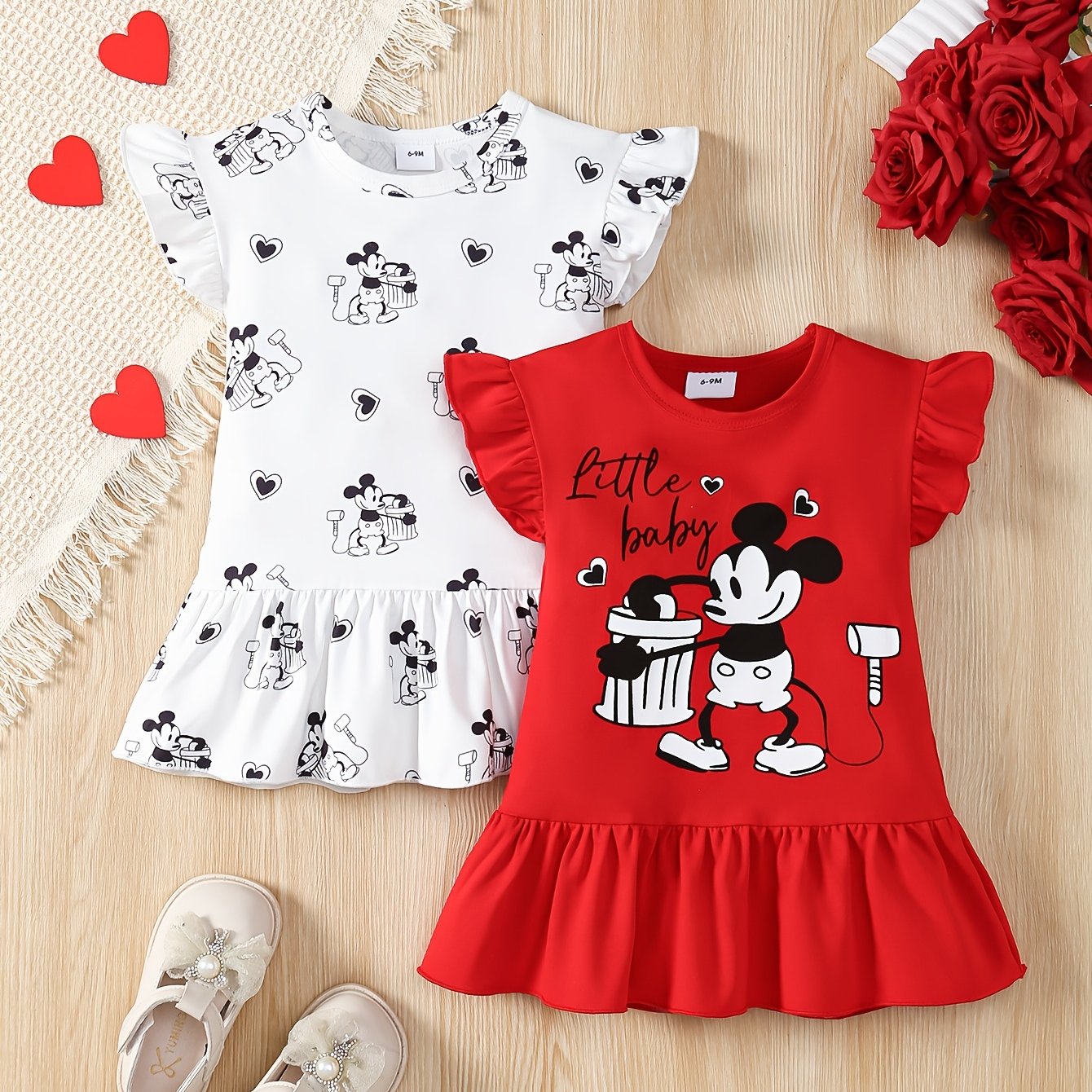 2-Pack Girls' Summer Dresses, Cute Cartoon Mouse Print