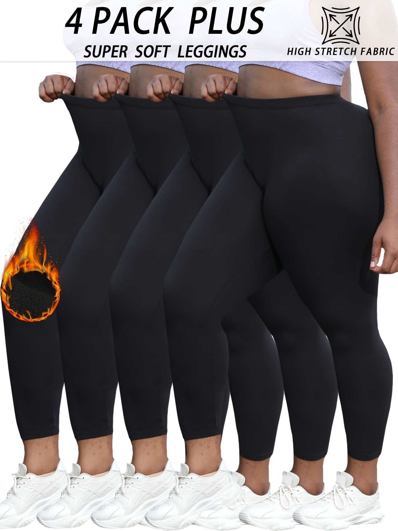 4pcs Plus Size Women's Super Soft High Waist Flare Leggings