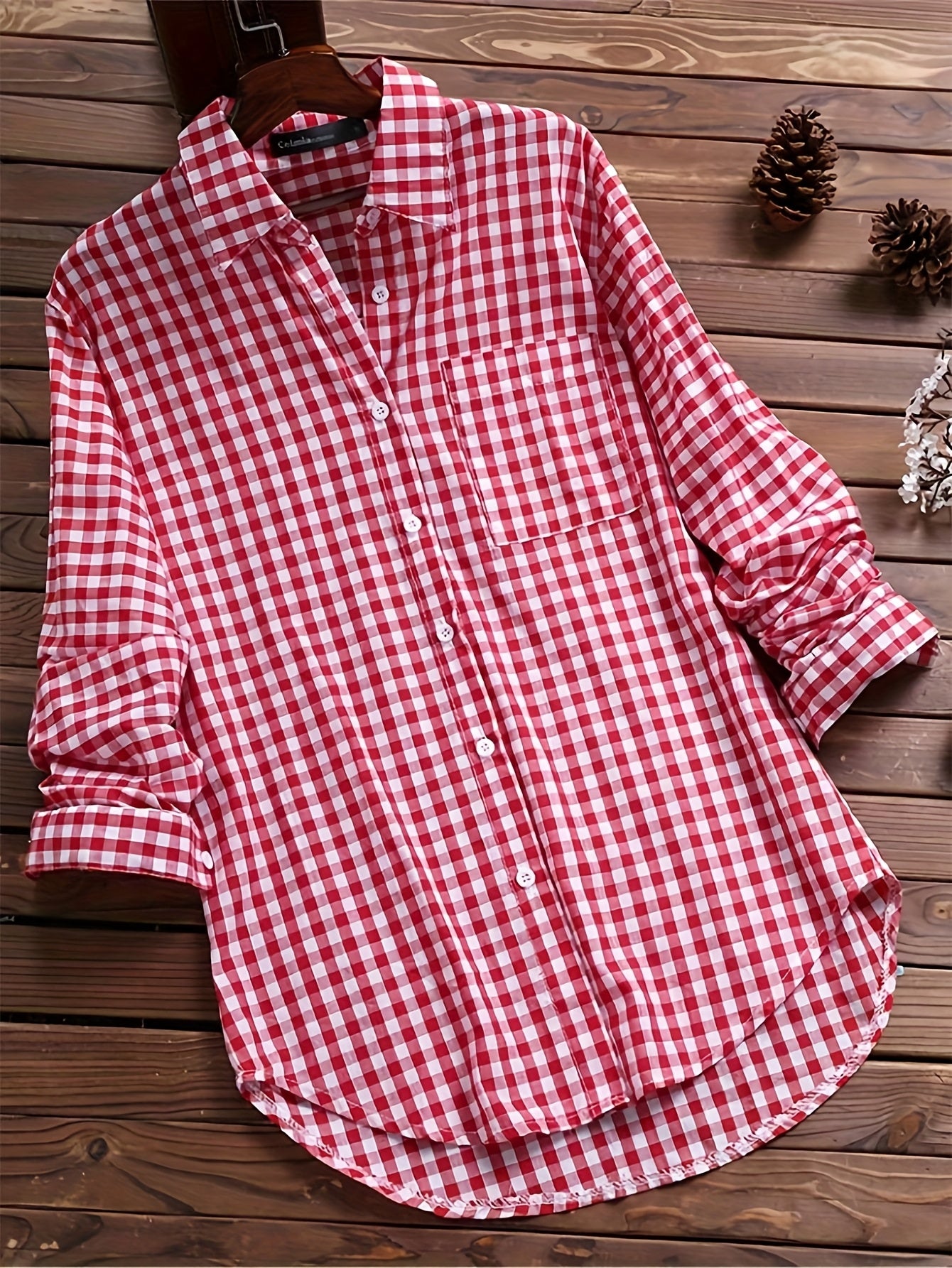 Women's Casual Long Sleeve Gingham Check Shirt