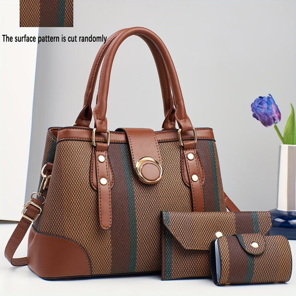 Three-Piece Classic Striped Handbag Set