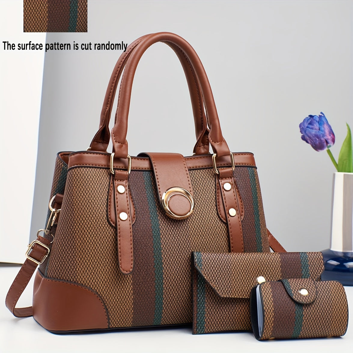 Three-Piece Classic Striped Handbag Set