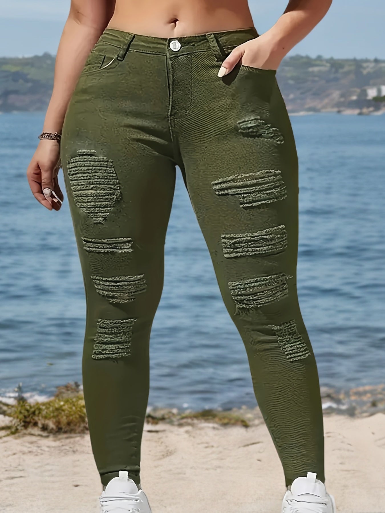 Plus Size High Stretch Ripped Skinny Jeans for Women