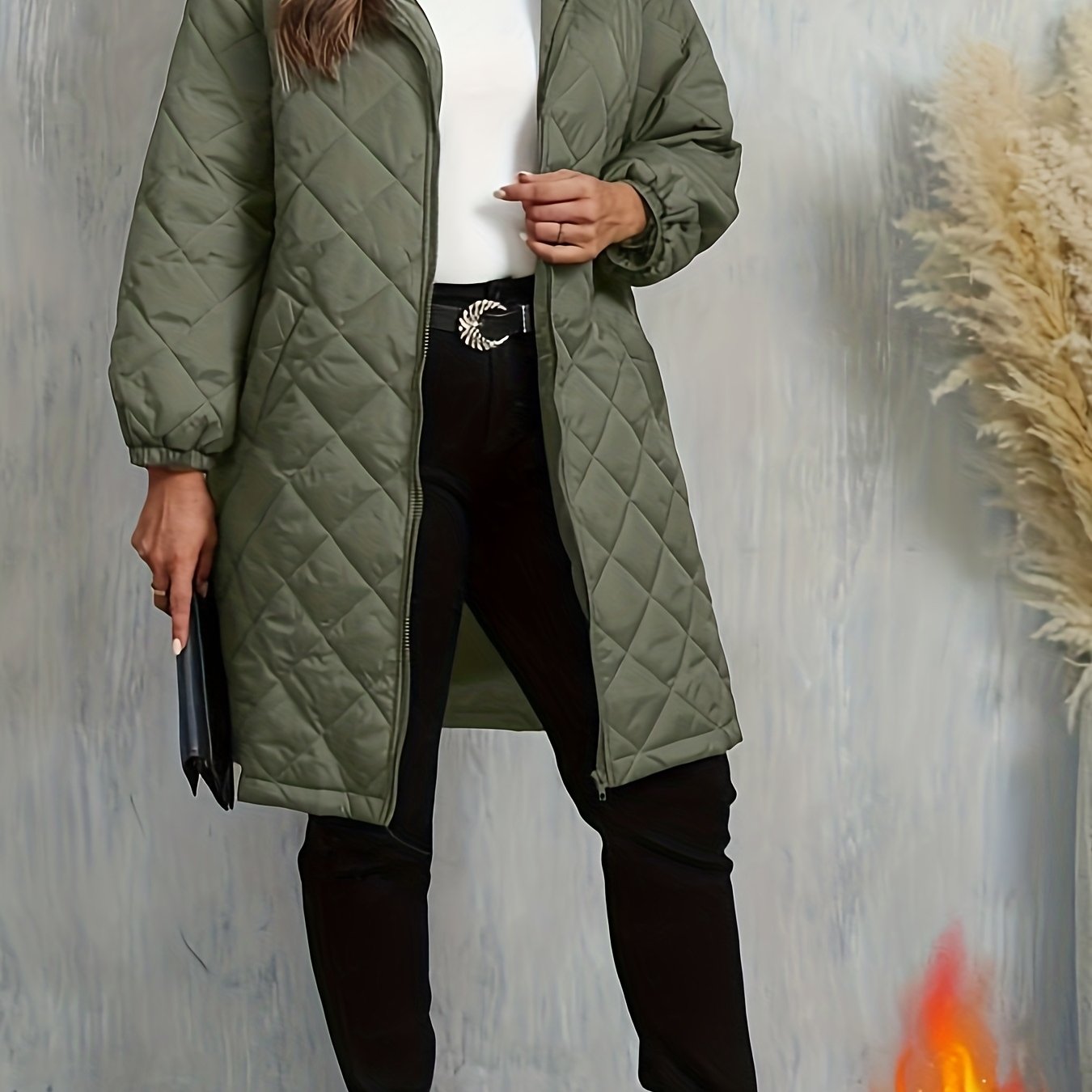 Plus Size, Women's Oversized Elegant Hooded Full-Zip Windproof Winter Coat - Heavy-Duty Warm