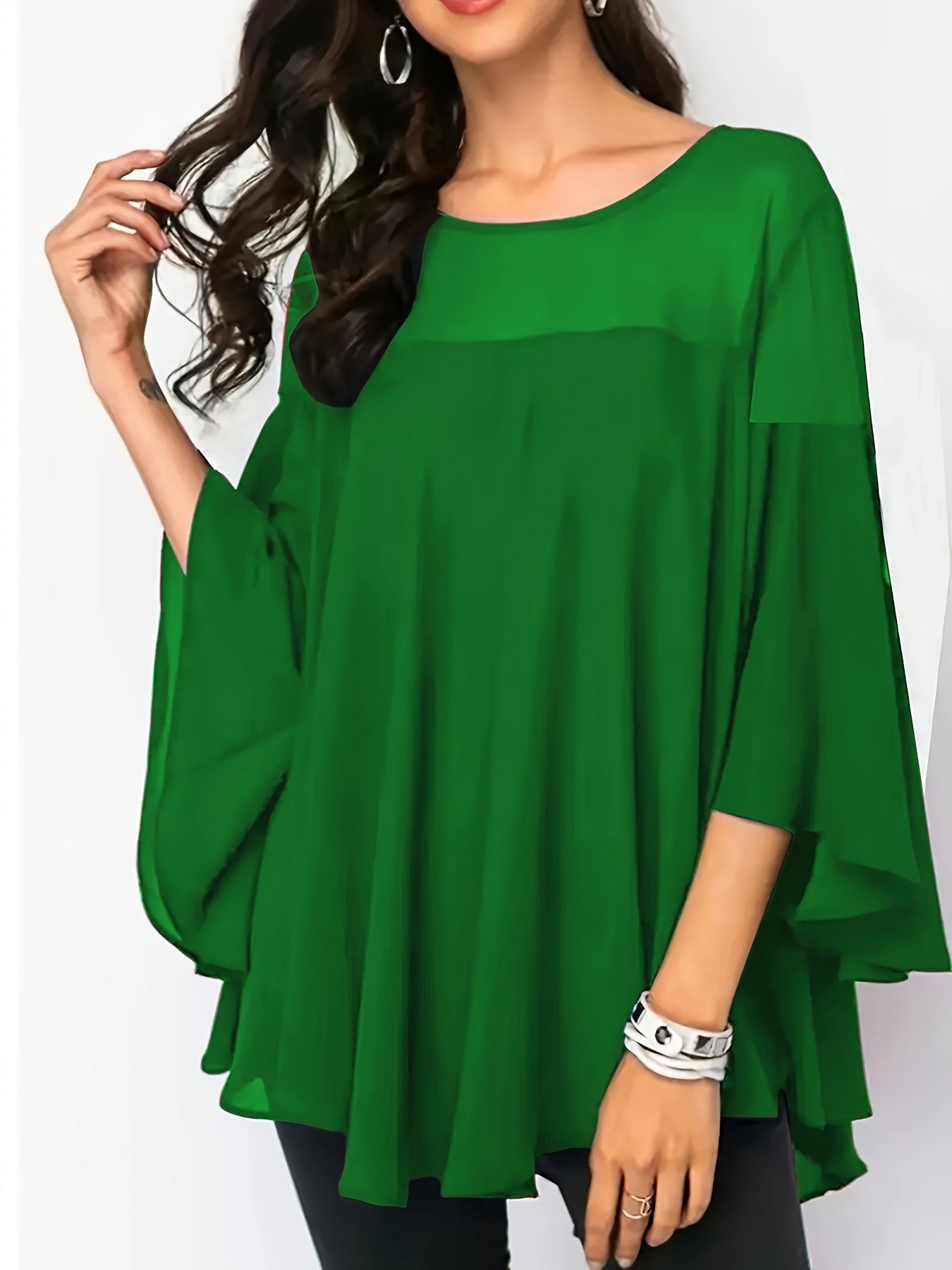 Vibrant Green Short Sleeve Blouse with Lace Trim