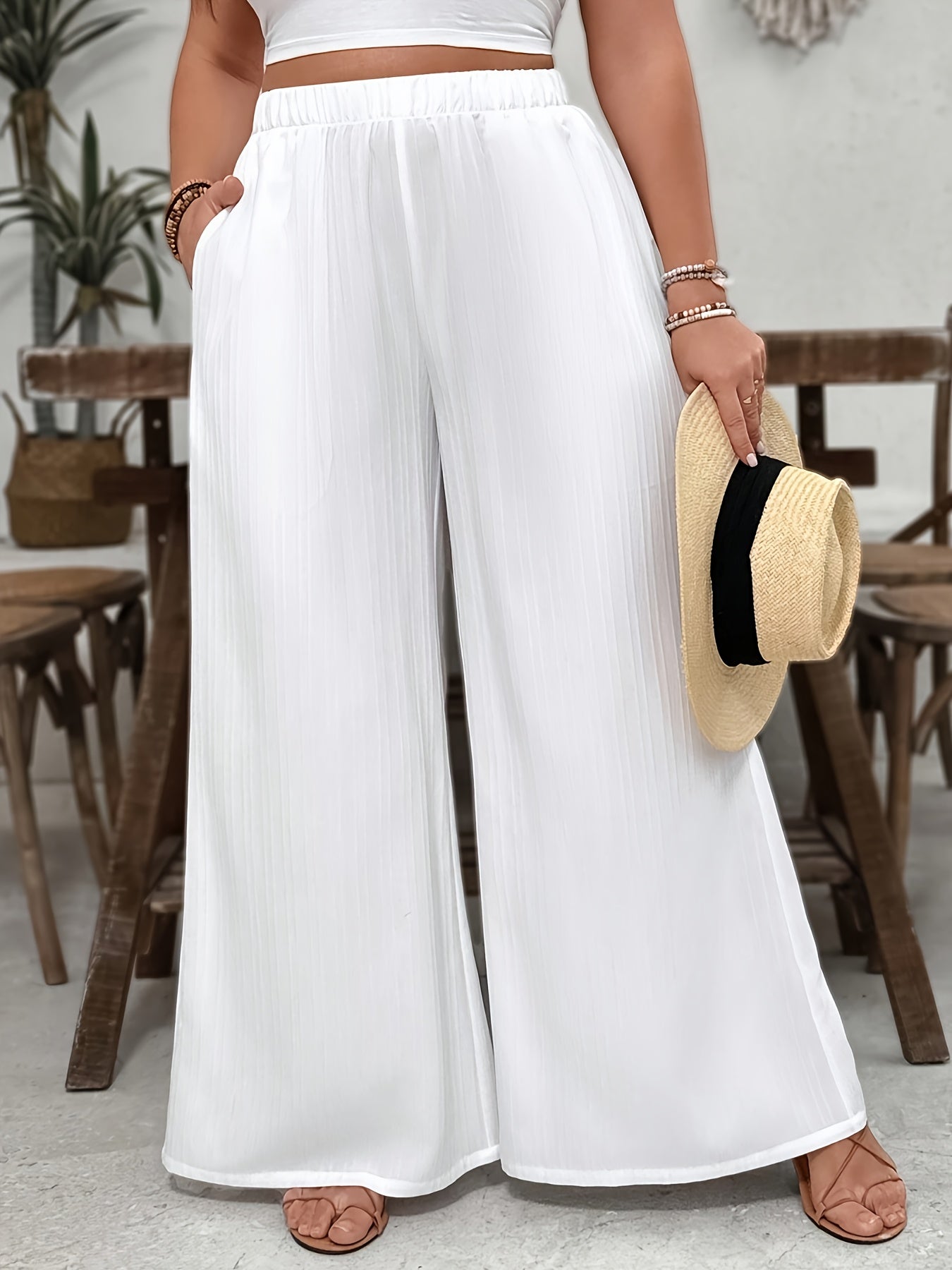 Comfortable White Women's Wide-Leg Casual Pants