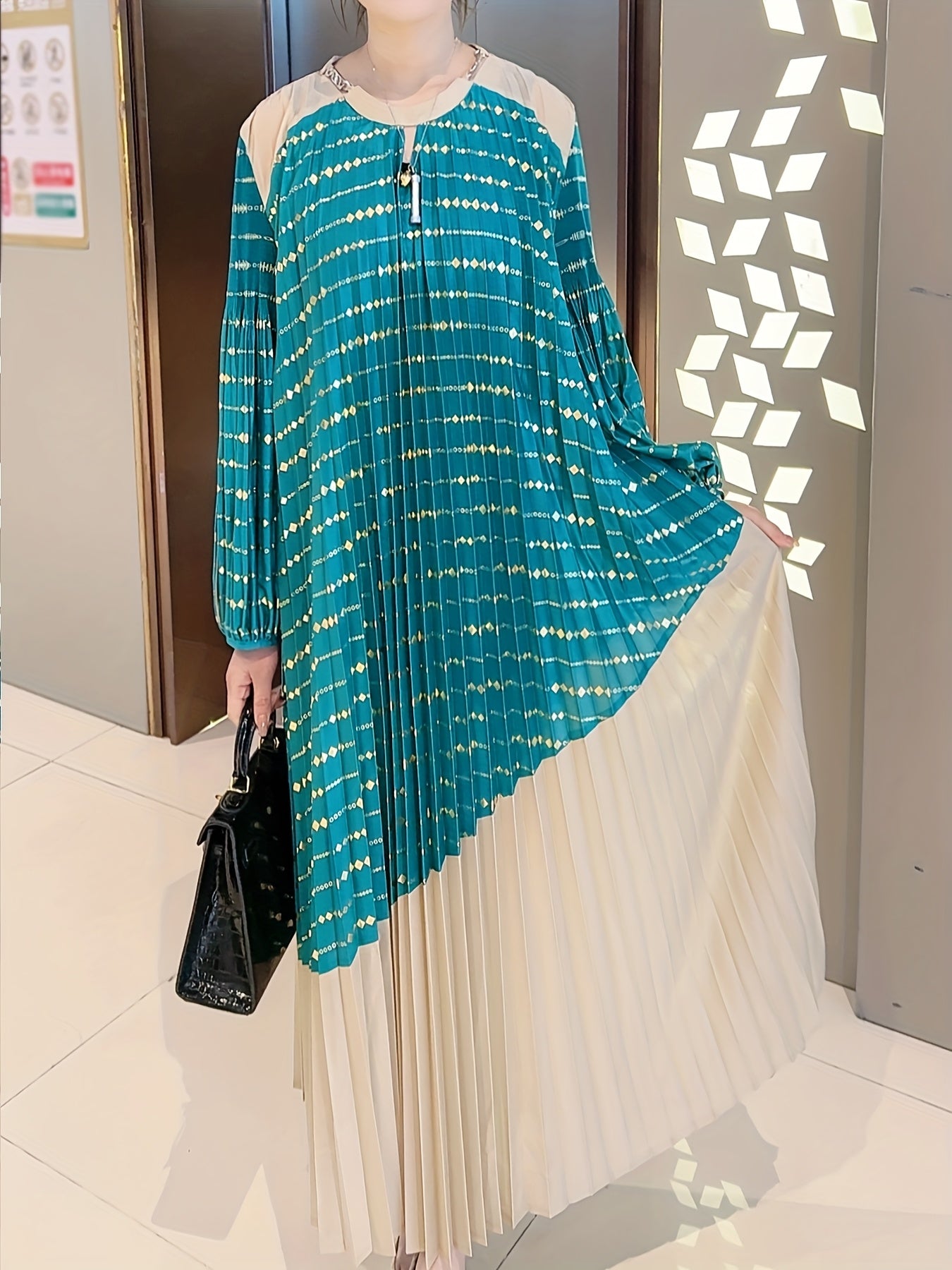 French-Style Pleated Dress, Loose Fit for Women