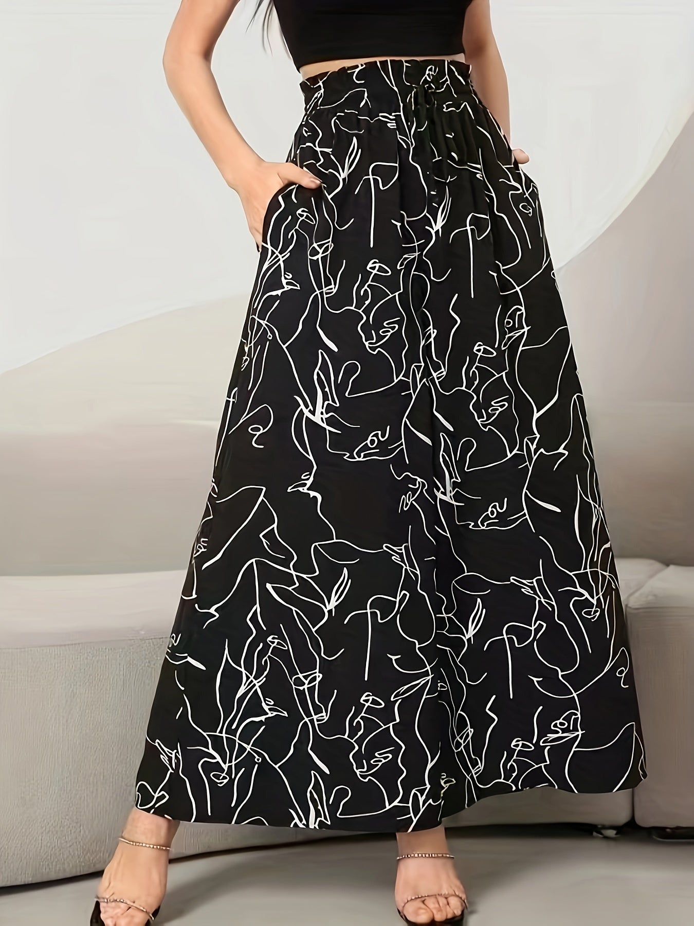 Elegant Wide Leg Pants with Pockets, Loose Drawstring, Popular