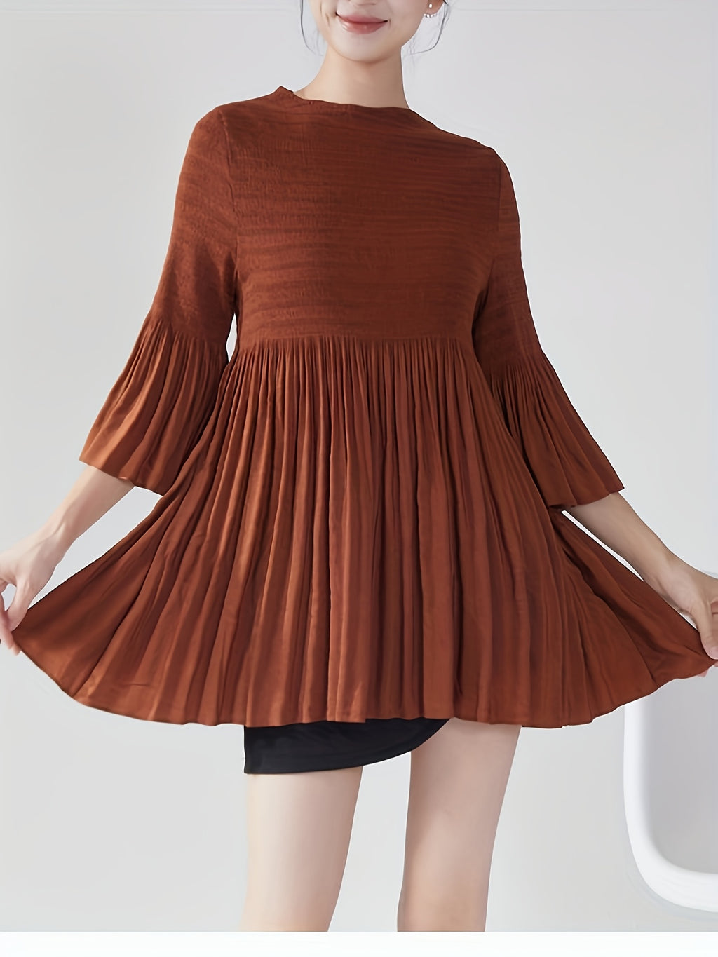 Women's French Style Smoothing A-Line T-Shirt with Bell Sleeve Top