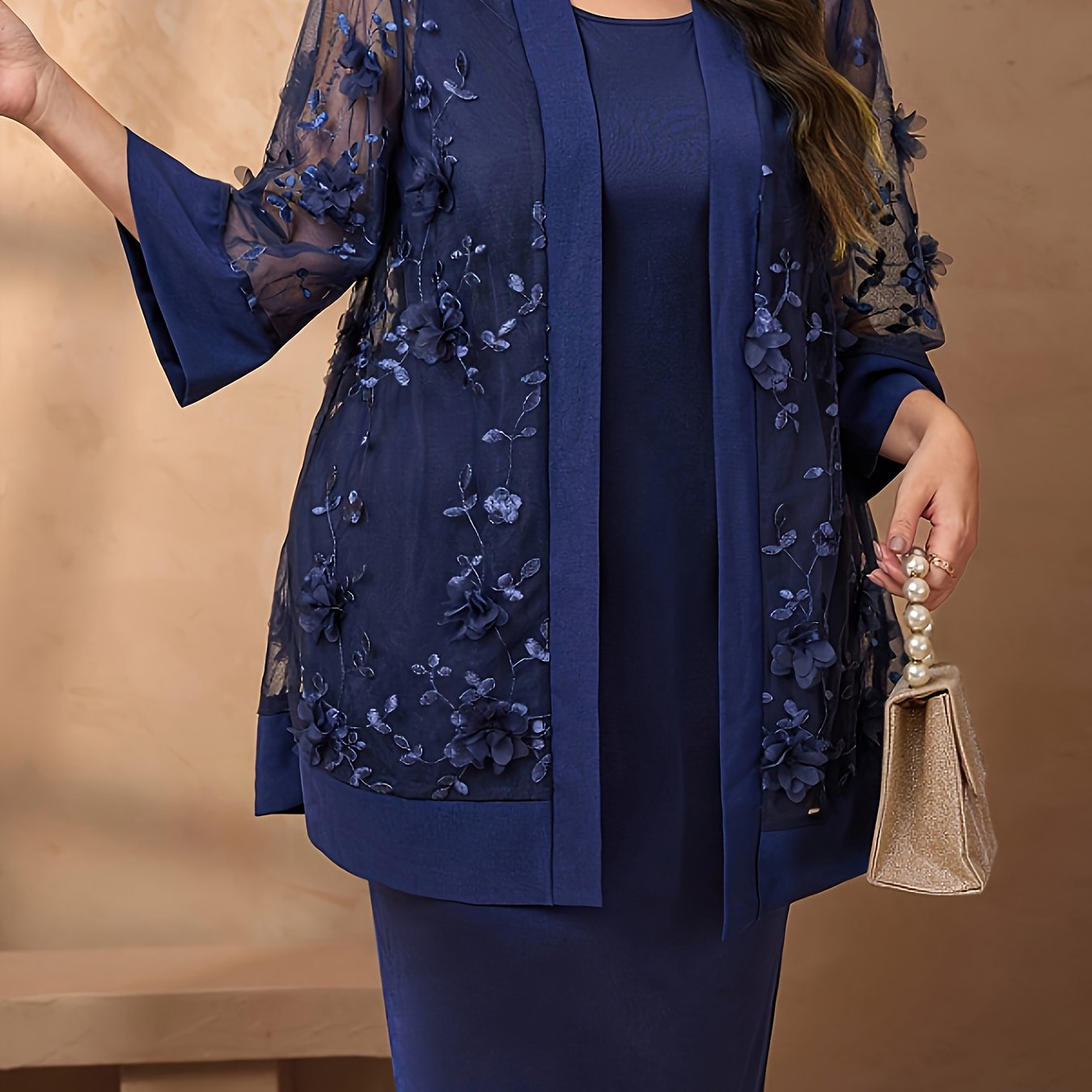 Ladies Plus Size Jacquard Elegant Suit Dress