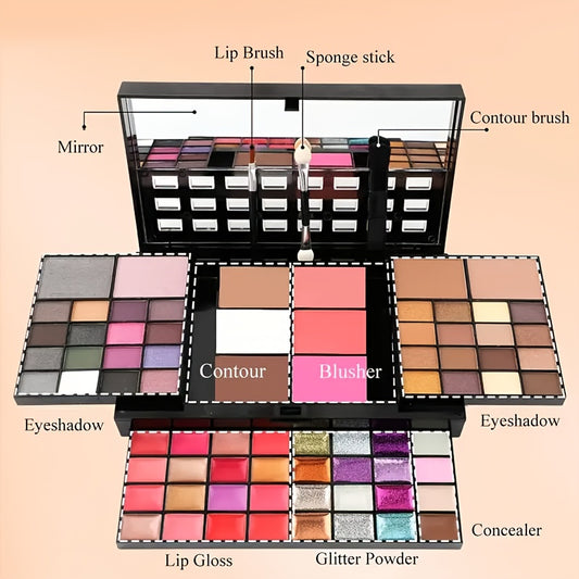 74-Color High-Gloss Eye Shadow Plate - Veronni Multi-Purpose Ultra-Multi-Color Brightening Makeup Set with Red Shadow Repair Capacity