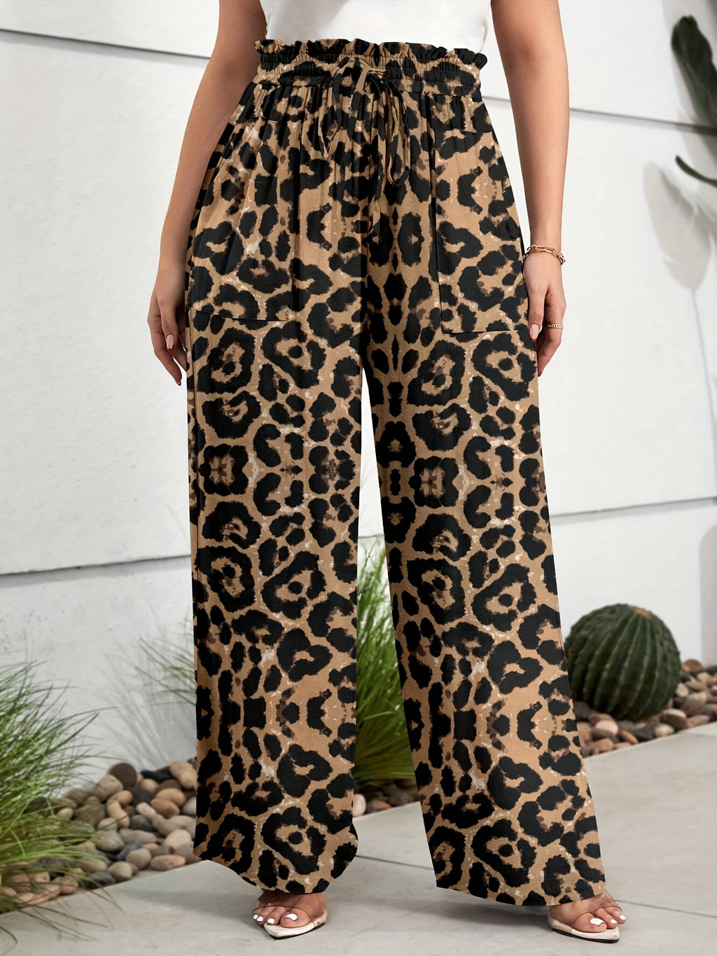 Women's Plus Size Leopard Print Wide Leg Pants
