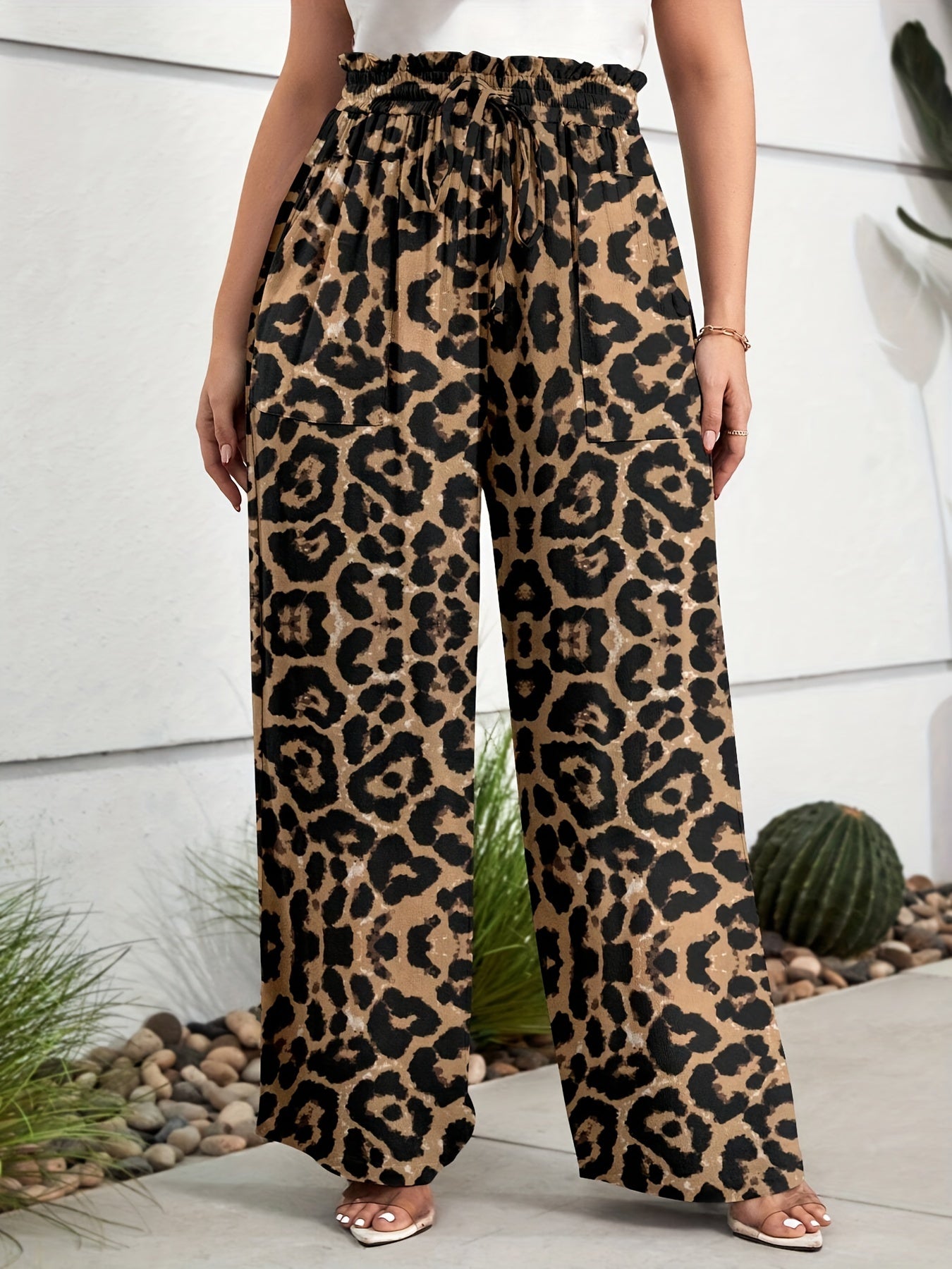 Women's Plus Size Leopard Print Wide Leg Pants